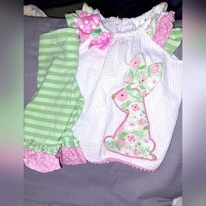 Cute Bunny Baby Outfit with Green and Pink Accents